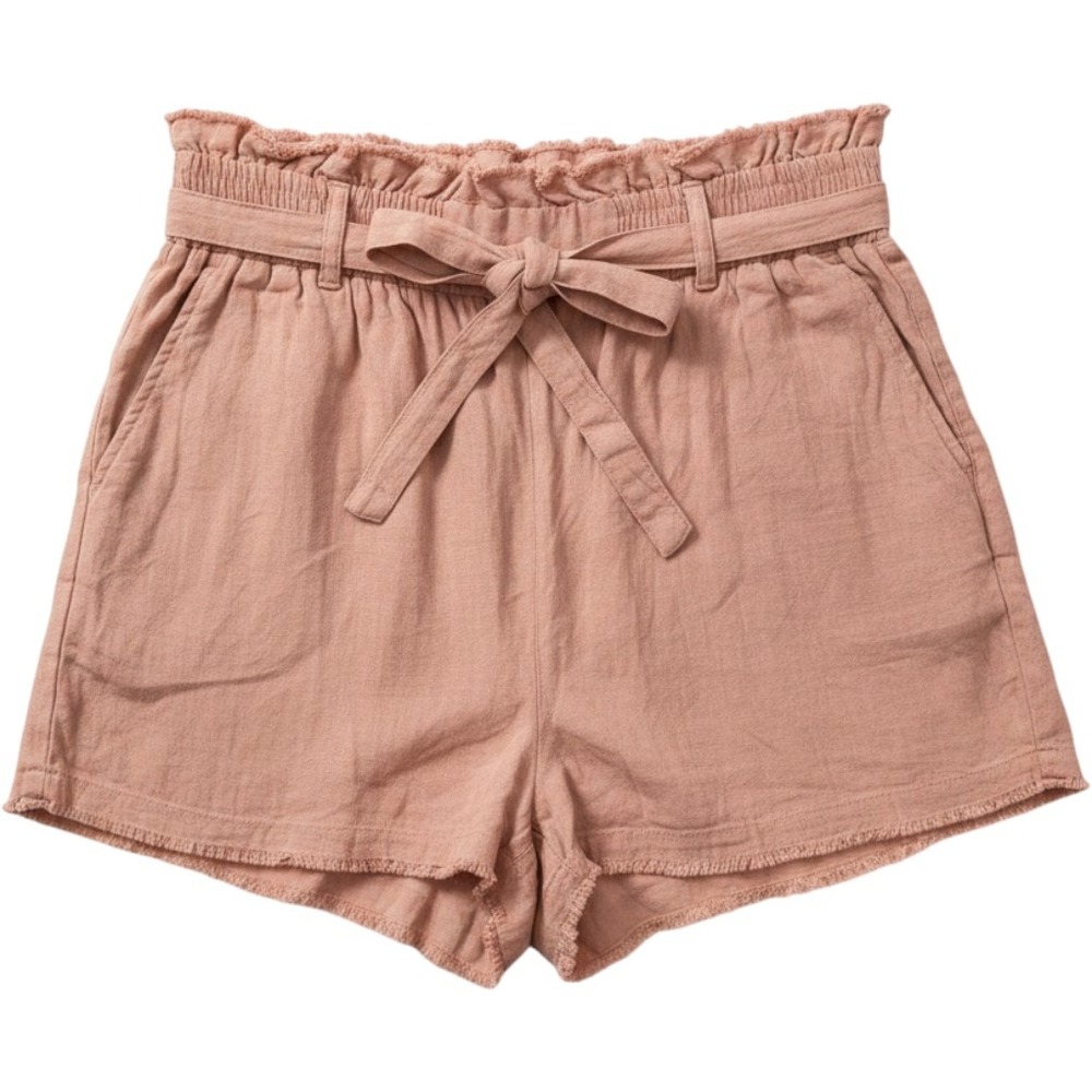 Umgee Linen Blend Paperbag Waist Shorts Dusty Rose Pink Boho Frayed‎ Hem XL